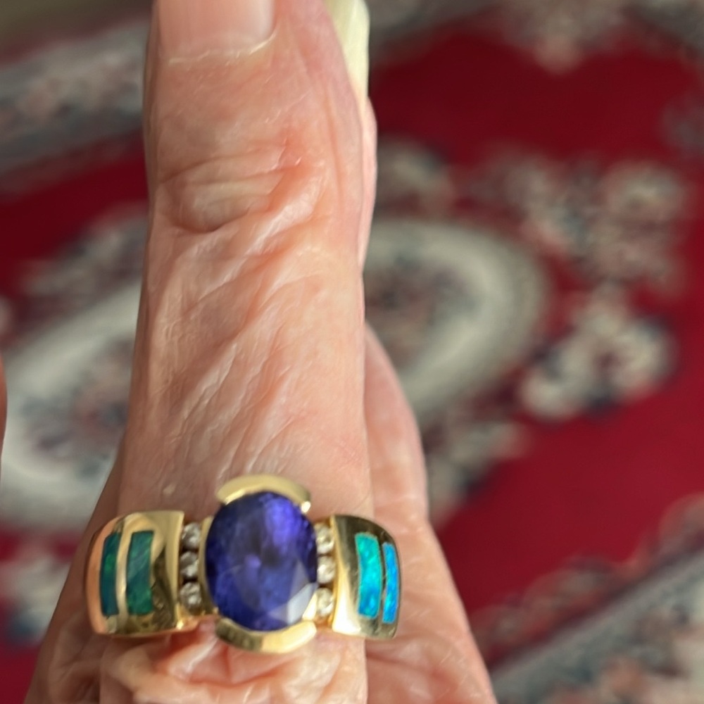 Tanzanite and diamond and fire opal ring - Picture 8 of 8